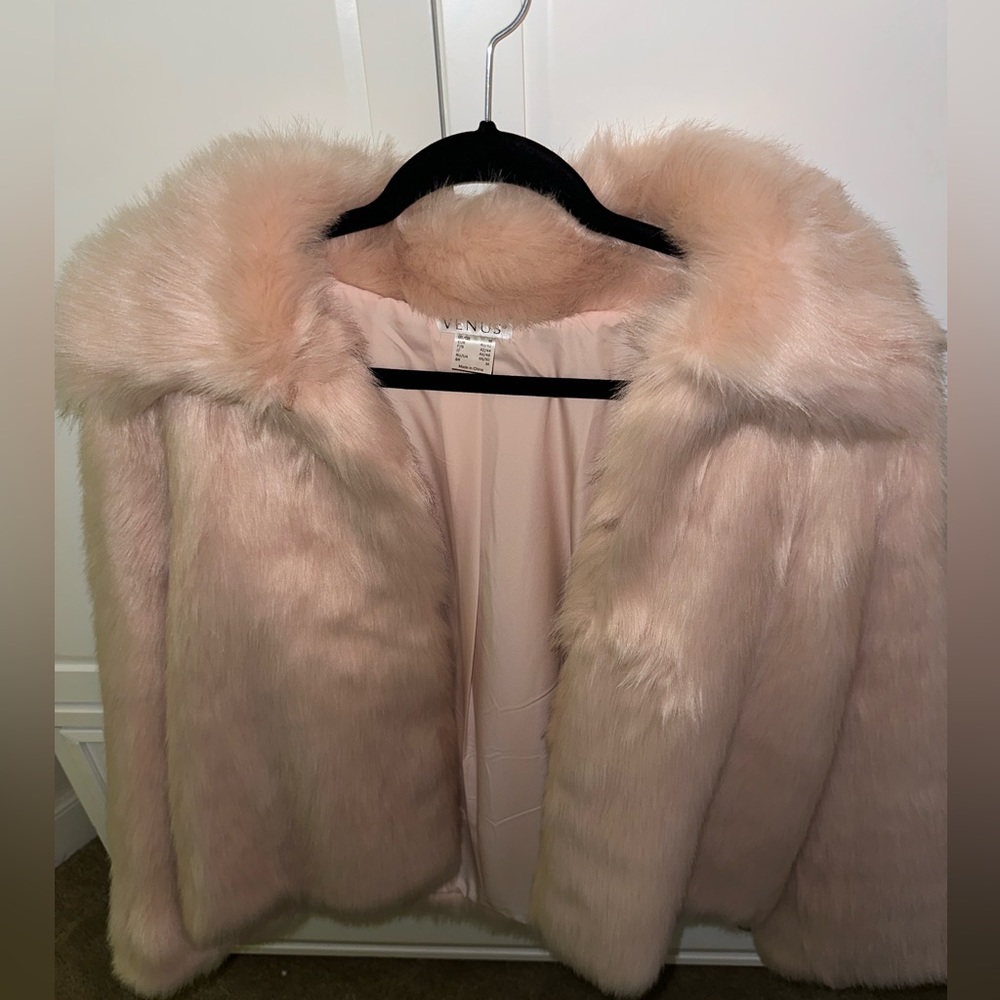 Pink faux fur coat